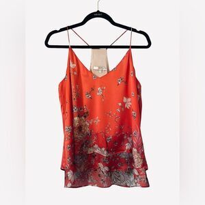 Lavender Brown 100% Silk Floral Cami, Size Large